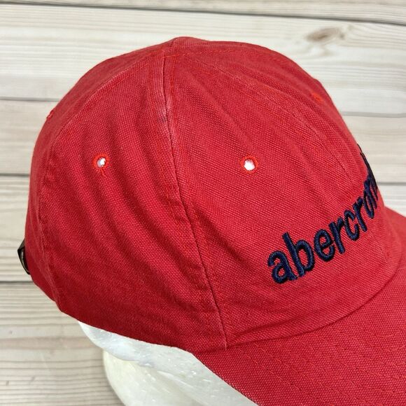 VTG Abercrombie & Fitch Hat Spellout Cap Red Heavy Canvas Leather Strap 80s USA - Picture 7 of 13